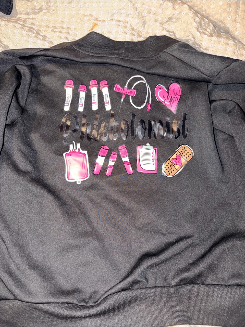 SHEIN Black Jacket with Pink Medical Graphics